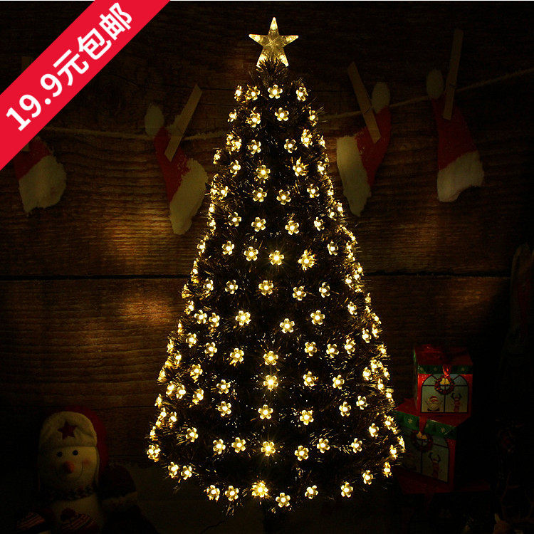 圣诞节装饰品礼物1.5 1.8 2.1米闪光发光led灯桃花金叶光纤圣诞树