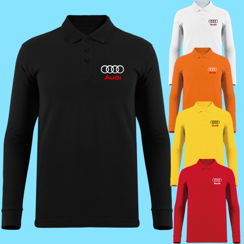 奥迪汽车车标LOGO定制员工工作服装春秋翻领商务POLO衫t恤长袖男