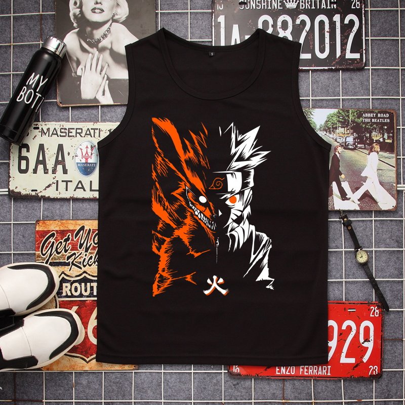 卡通动漫周边联名火影忍者漩涡鸣人九尾男学生夏季背心无袖t恤衫