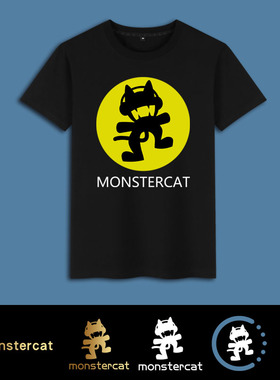 DJ电音音乐Monstercat 怪兽猫圆领纯棉短袖T恤衣服男装夏季青少年