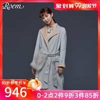 Roem Luo Yan Women Winter Solid Color Lace Double Pocket Áo khoác len dài RCJW74905P - Áo khoác dài áo khoác nữ form dài