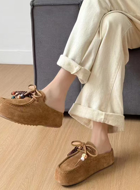 芭笛尔2025秋新款真皮厚底勃肯鞋女外穿全包半拖穆勒拖女鞋69212