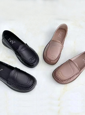 芭笛尔2025秋新款真皮单鞋女平底大码软底妈妈鞋中老年女鞋46205