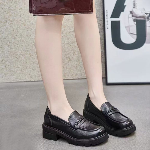 芭笛尔2025秋季真皮单鞋女英伦风百搭粗跟小皮鞋厚底乐福鞋57017