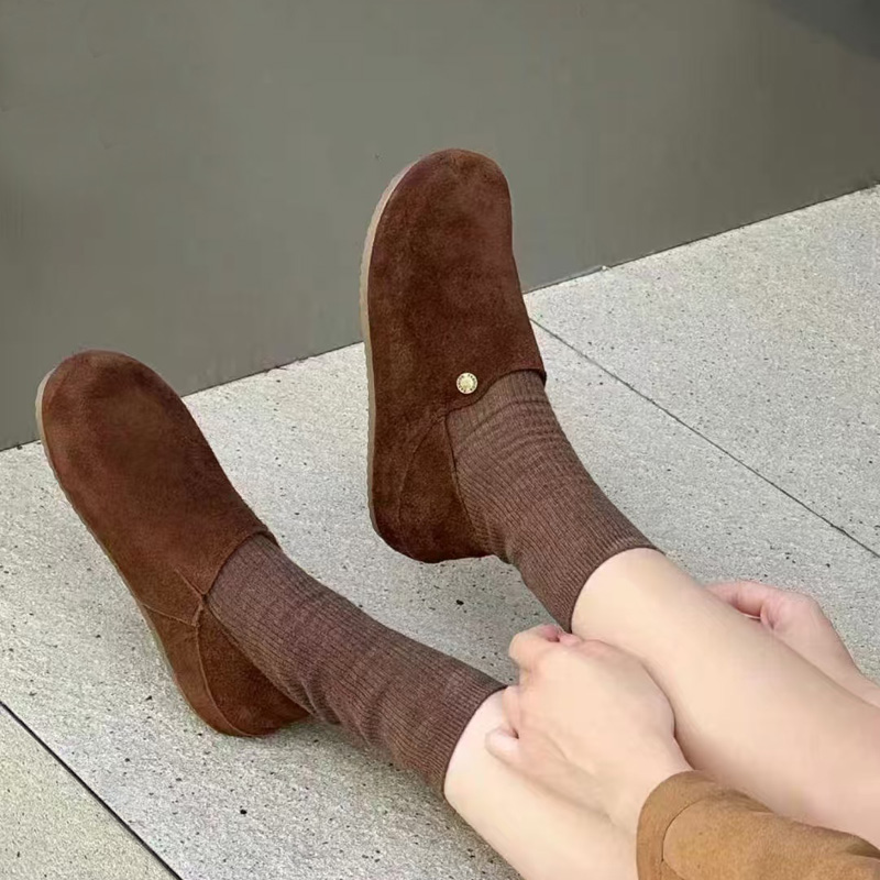 芭笛尔2025冬季新款真皮复古两穿小土豆勃肯鞋厚底加绒棉鞋73406