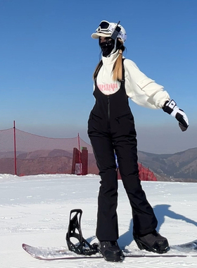 Gsou Snow女士背带滑雪裤单双板弹力修身冬季户外防水保暖雪地裤