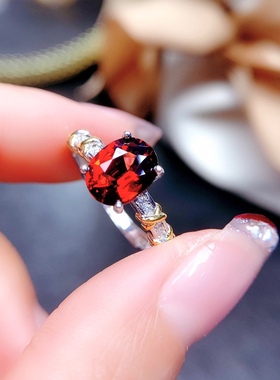 新款活口戒托s925银饰戒指空托椭圆形7*9清秀精致双色戒镶石榴石