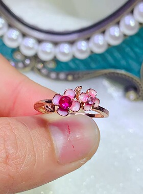 s925银镀金戒指空托圆形3*3mm樱花戒指复古独特设计简单精致百搭