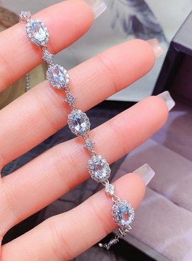 s925银饰手链空托椭圆形4*6mm时尚精致秀气手链托镶托帕石彩宝石