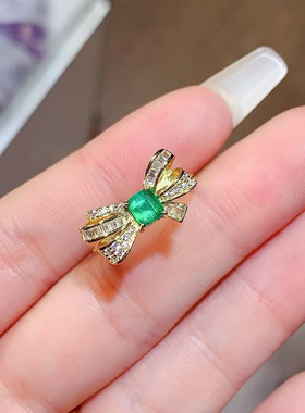 s925银饰戒指空托方形4*5mm时尚简约百搭女镶彩宝祖母绿尖晶