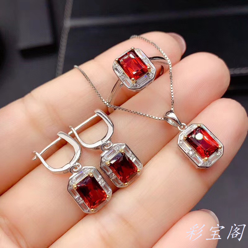 s925银镀双色戒指吊坠耳坠空托套装银托长方5*7mm新潮奢华小众女