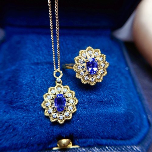 s925银饰戒指吊坠空托椭圆套装银托4*6个性蕾丝复古精致镶坦桑石