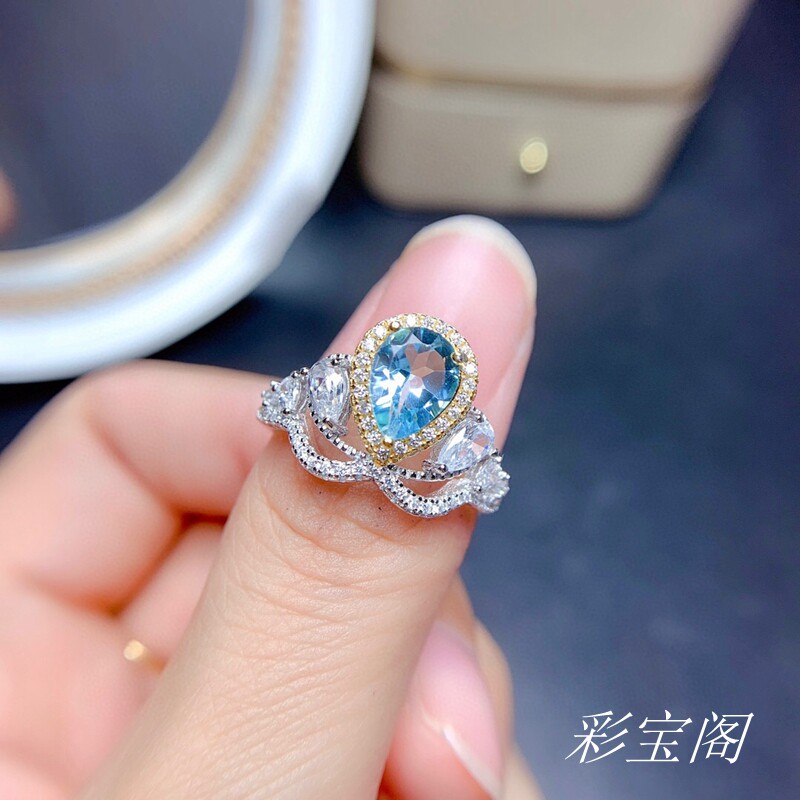 水滴形开口白金银戒指
