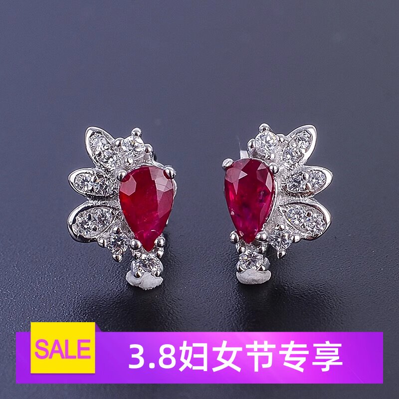 碧玺时尚个性风3*5mm宝石银耳钉