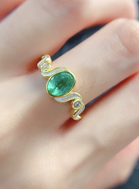 通体s925银戒指空托女时尚气质镶彩宝椭圆形5*7mm包镶珐琅工艺