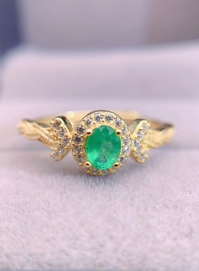 s925银饰戒指空托椭圆形4*5宫廷复古蕾丝轻奢网红开口祖母绿戒指