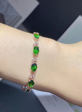 s925银镀金时尚简约手链空托镶嵌椭圆5*7mm透辉石手链礼物