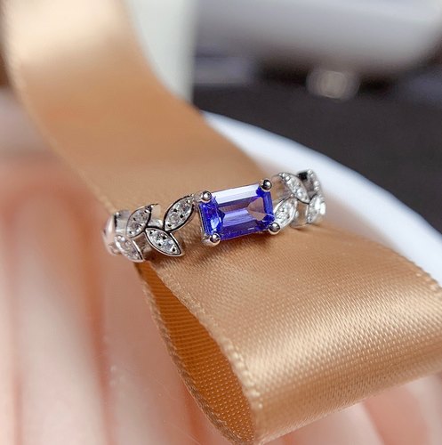 s925银饰戒指空托长方形3*54*65*76*8小树叶轻奢活圈戒托坦桑石