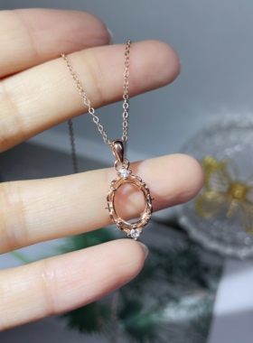 s925银饰品吊坠空托时尚简约8*10mm椭圆镶石榴石水晶挂坠托女