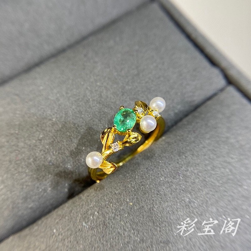 镀黄金银饰镶嵌贝珠日式戒指空托