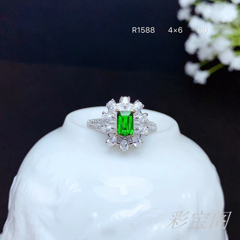 纯银长方形时尚风宝石戒指空托