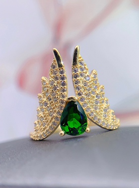 通体s925银饰戒指空托天使之翼时尚美款活口戒托女水滴5*7mm欧泊