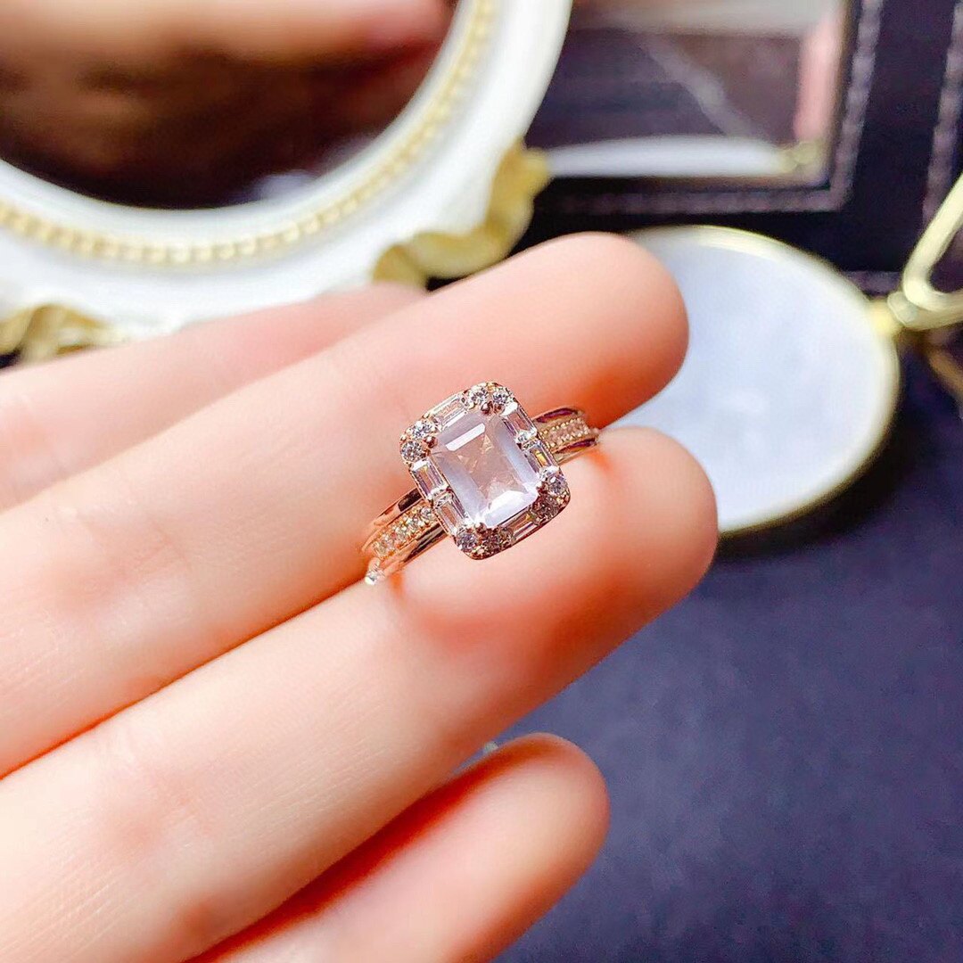 s925银饰戒指空托长方形5*7精致轻奢大气厚重宽戒臂戒托女镶粉晶