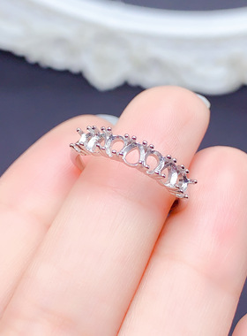 银饰空托椭圆形3*4mm戒指女镶嵌空托时尚百搭指环925纯银镀金戒指