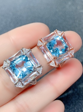 新款s925银饰戒指活口戒托方形10*10mm轻奢网红镶阿斯切托帕石