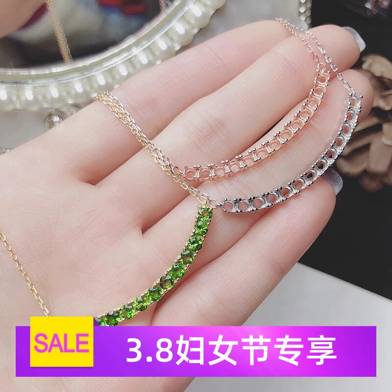 锁骨链空托圆形清新学生翡翠