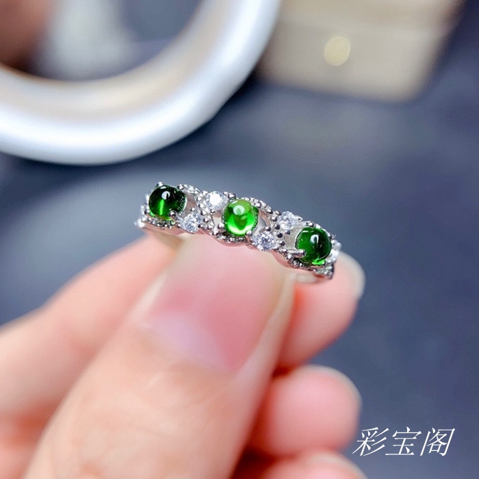 银饰戒指空托圆形镶嵌红蓝s925