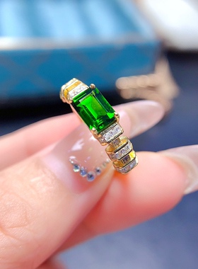 s925银饰戒指空托长方形4*6mm5*7新颖精致时尚轻奢开口戒托女