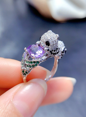 国宝戒指吊坠耳钉精致套装S925纯银熊猫可爱主石尺寸5*76*87*9mm