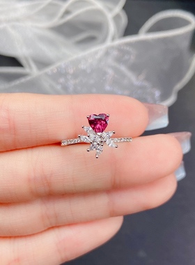 s925银戒指空托轻奢网红异行锆石款心形5*5mm镶镁铝石榴石戒指女