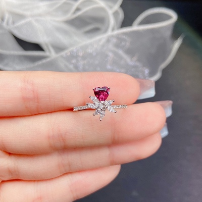 s925银戒指空托轻奢网红异行锆石款心形5*5mm镶镁铝石榴石戒指女