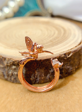 通体s925银戒指空托女天使跨境时尚气质镶彩宝圆形5*5mm戒指托女