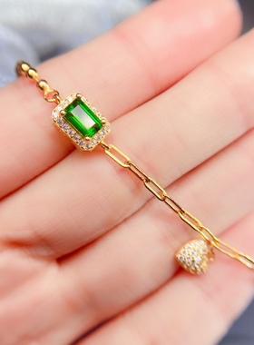 s925银饰手链空托女款简约长方4*6mm镶透辉石手饰网红节日礼物