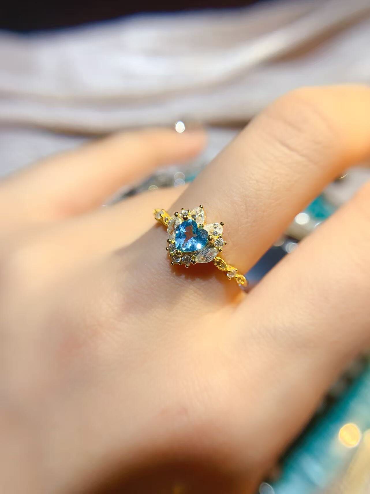 s925纯银镀金戒指空托方形心5*5mm复古独特设计简单精致百搭女款