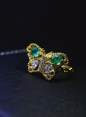 通体s925银戒指空托女时尚百搭气质镶彩宝椭圆形3*4mm祖母绿戒指