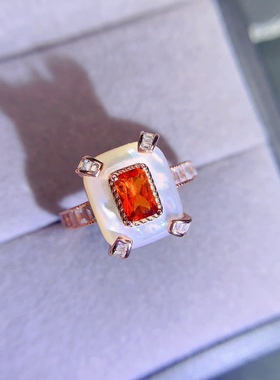s925银饰戒指空托开口戒托女复古宫廷款气质长方形4*6mm镶石榴石