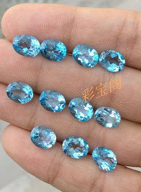 diy瑞士蓝水滴椭圆形托帕石戒面