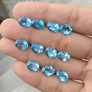 天然瑞士蓝托帕石裸石水滴椭圆形4x6mm-15x20mm托帕石戒面DIY配石