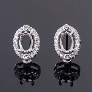 s925银耳钉空托 4x6 5x7mm 椭圆耳饰托 来石代镶嵌水晶翡翠 银托