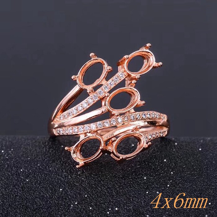 925银戒指空托时尚5粒diy碧玺