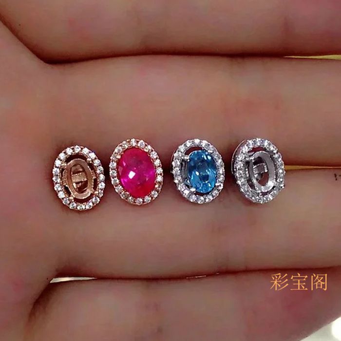 diy9x11mm代镶嵌彩宝银耳钉
