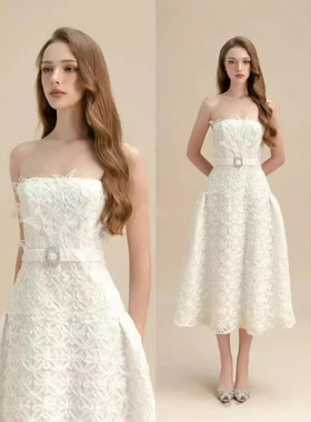 现货轻奢设计感小众抹胸吊带长裙新款气质收腰白色连衣裙40147