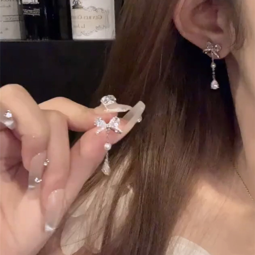 日韩甜美蝴蝶结流苏水滴耳钉耳环女2025时尚新款配饰设计感耳坠,饰品/流行首饰/时尚饰品新,耳环,淘宝优惠券,粉丝福利购,淘宝优惠卷