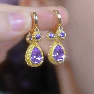 紫色锆石榴莲水滴耳扣耳环女设计感网红百搭耳饰新款防过敏耳坠潮