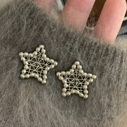 日韩这银色甜美五角星星耳钉耳环女简约网状设计感独特耳饰