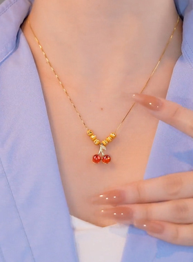 金色转运珠红色樱桃项链闪亮水果